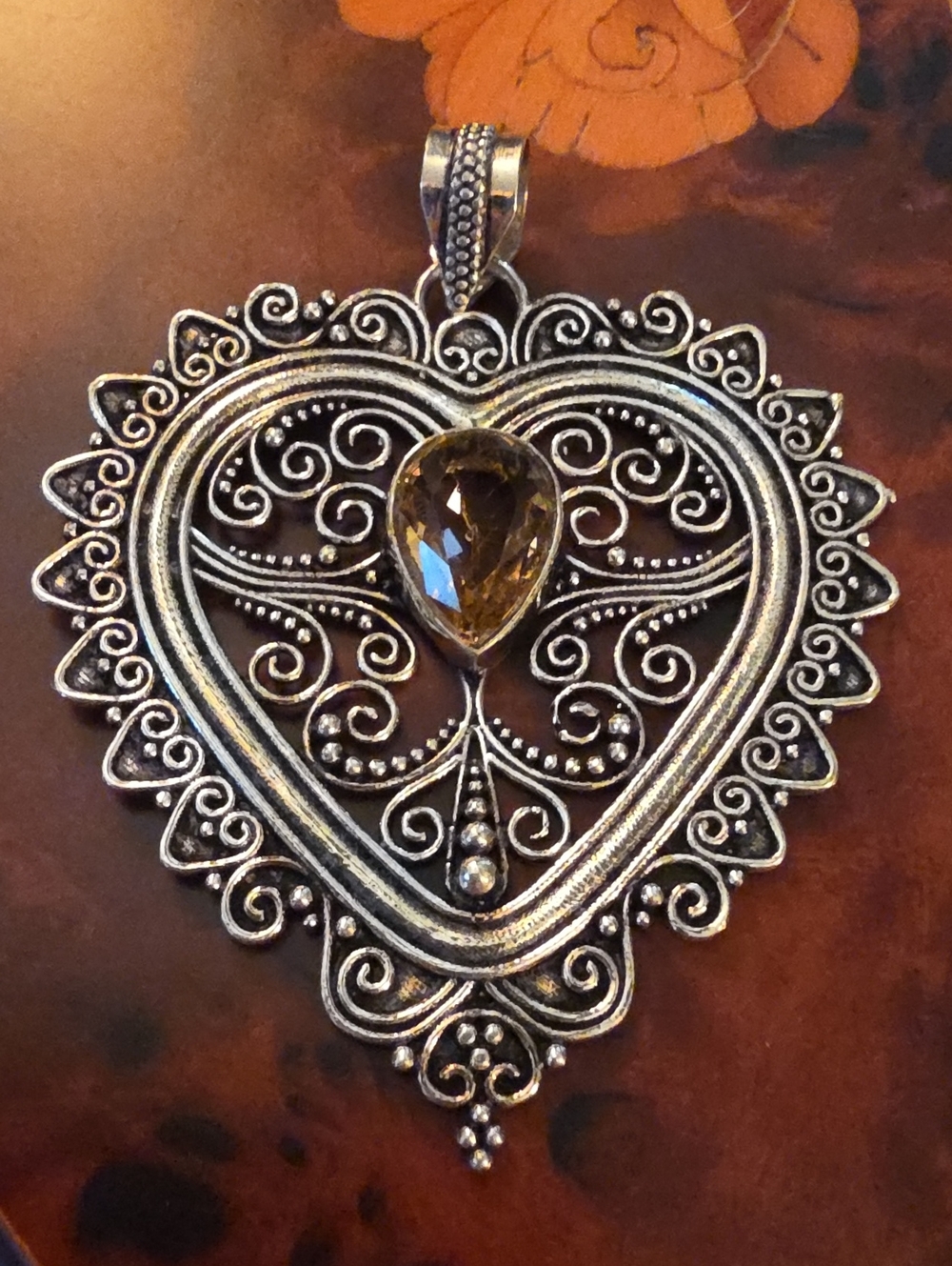 Morganite 925 Silver Plated Heart Design Pendant 2.6"
